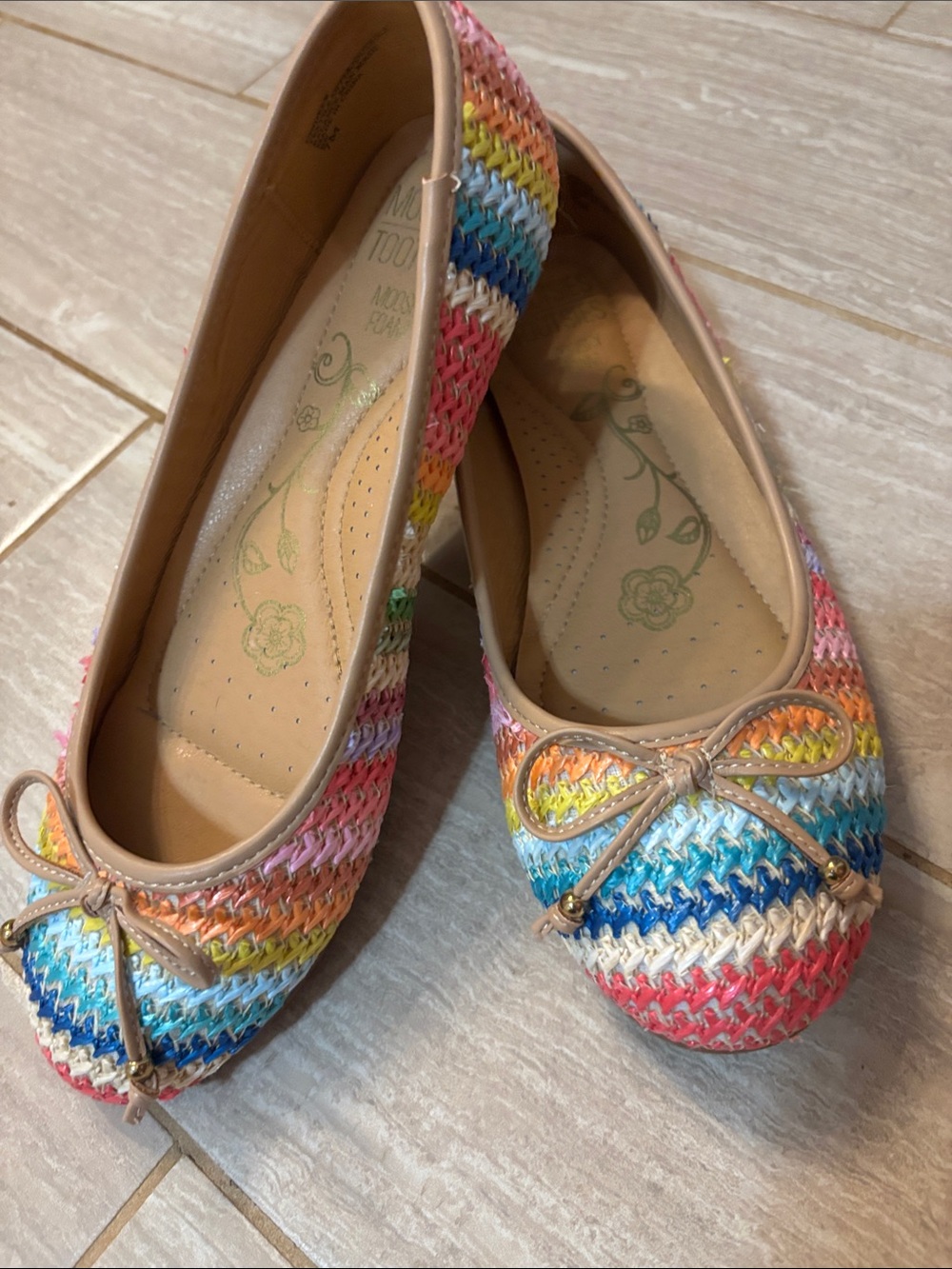 Mootsies Tootsies Rainbow Woven Ballet Flats with Tan Bow  7
